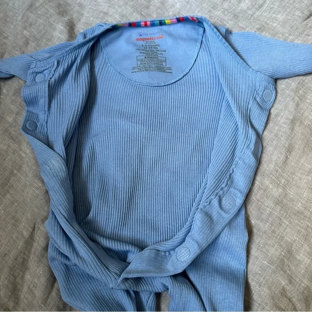 Magnetic Me Blue Ribbed Magnetic One Piece Footie Organic Cotton Modal 3-6 Month